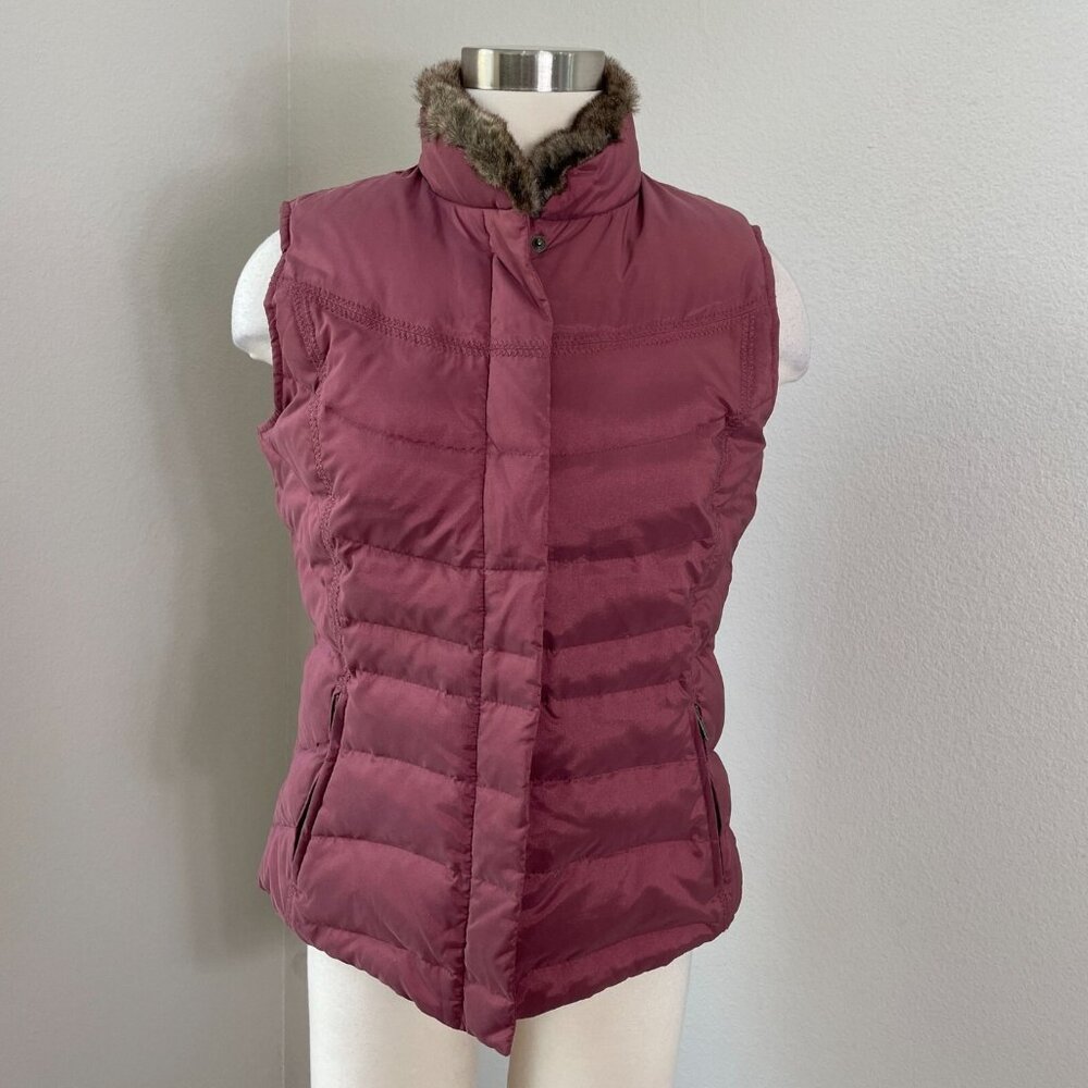 Eddie Bauer Womens Small Goose Down‎ Vest Detachable Faux Fur Collar Maroon